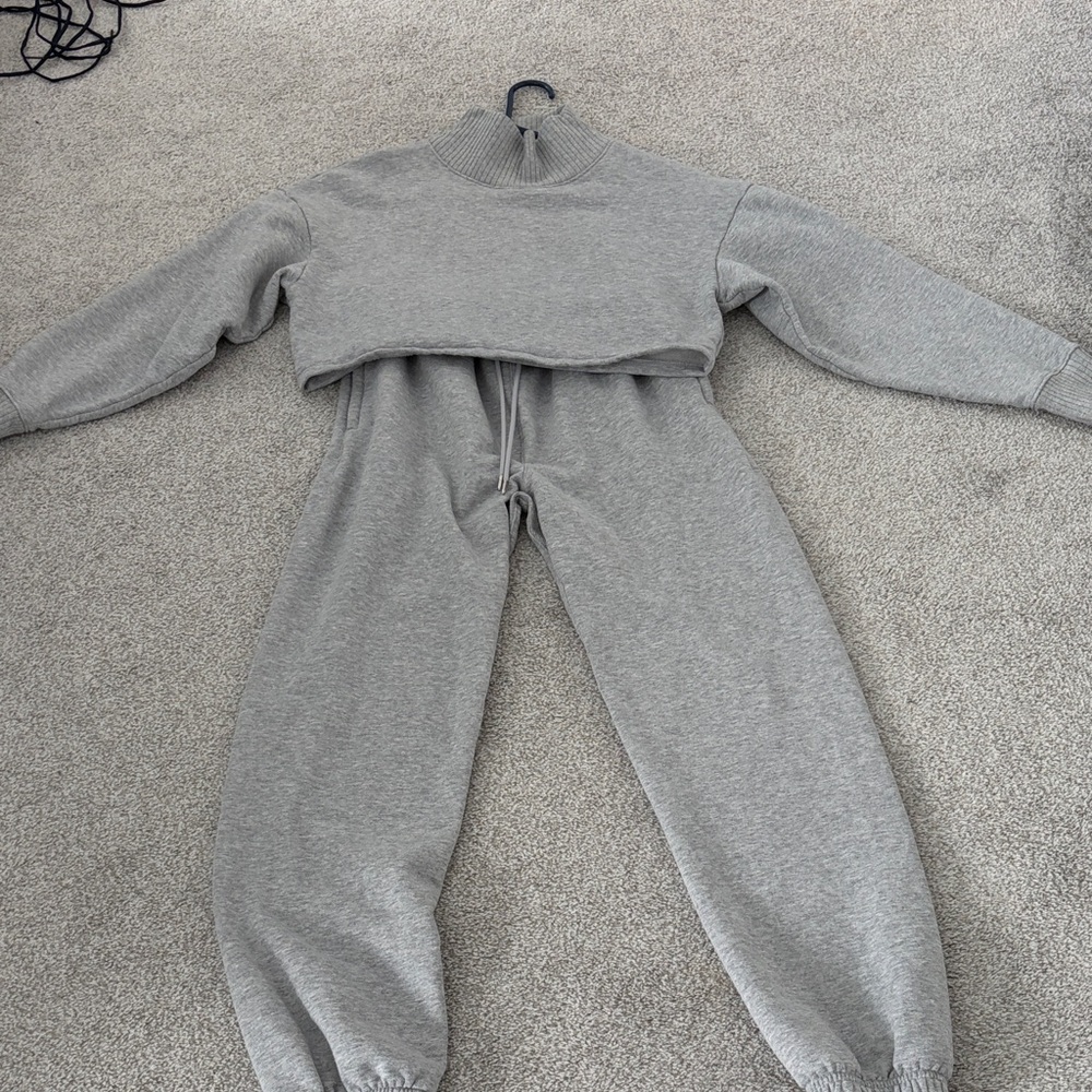 ALO Yoga Gray Cropped Sweatshirt & Joggers Set